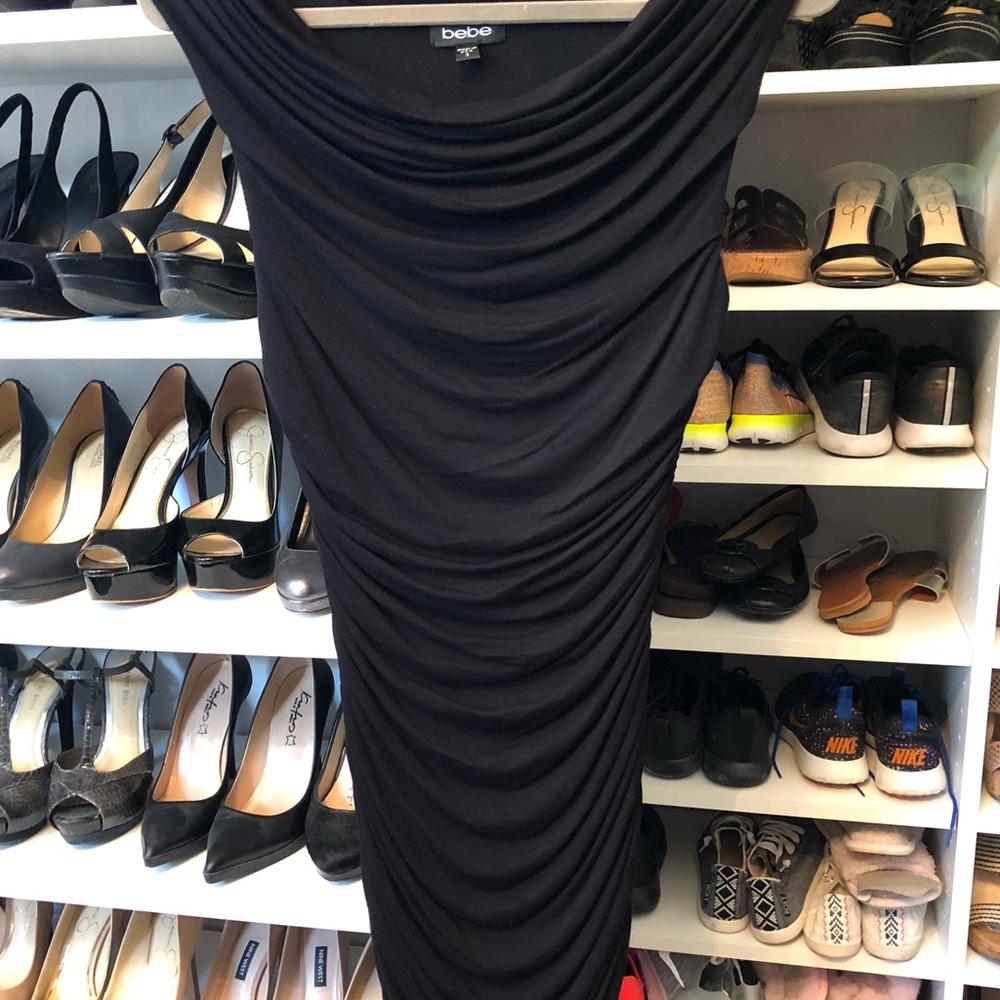BeBe size small black ruched dress